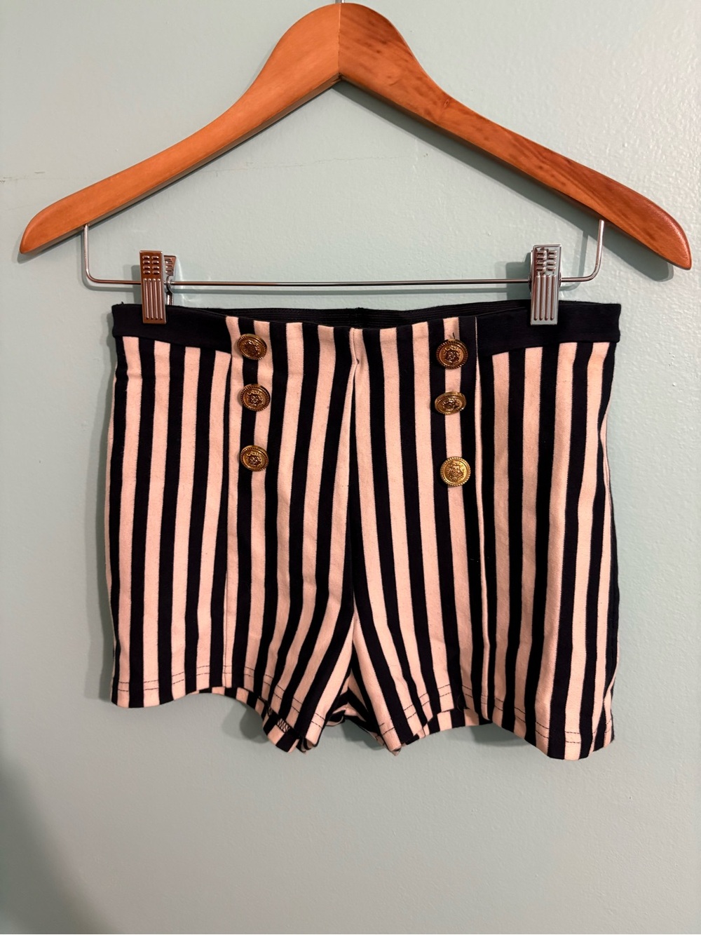 Striped High-Waist Button Detail Women’s Shorts - navy& white